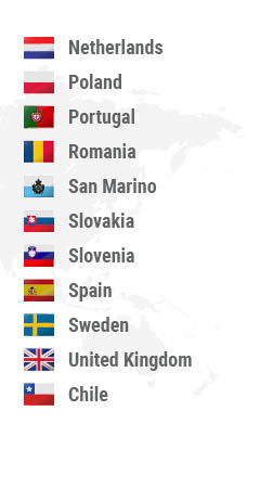 Montenegro, Netherlands, Norway, Poland, Portugal, Romania, San Marino, Slovakia, Slovenia, Spain, Sweden, United Kingdom