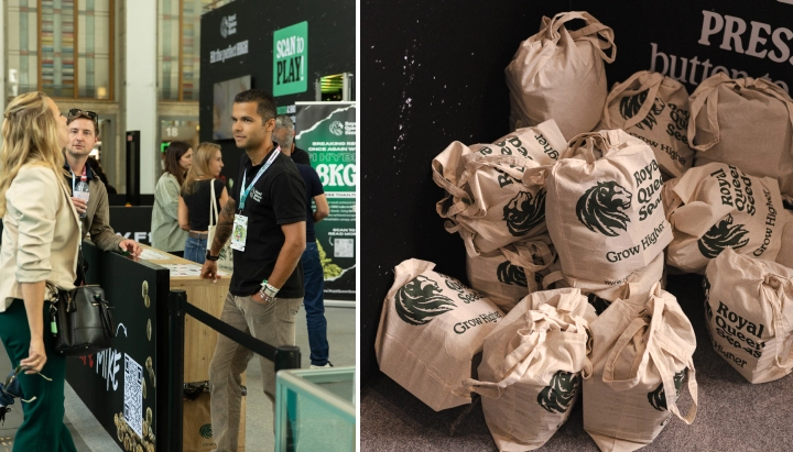 Explora el stand de Royal Queen Seeds con juegos interactivos, bolsas de regalo de la marca y momentos destacados del evento TYSON 2.0.