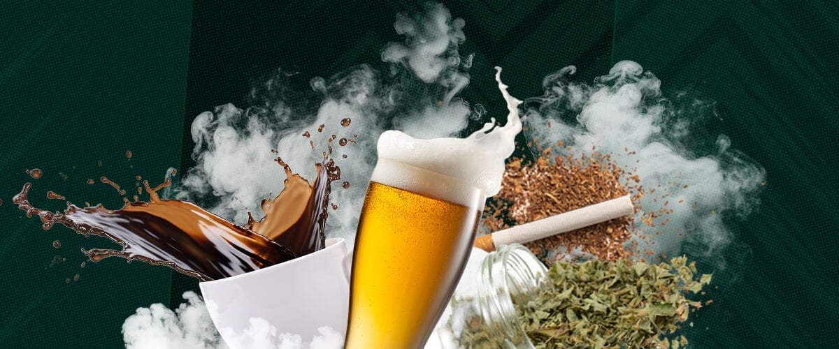 Sustancias Psicoactivas Más Utilizadas: Cafeína, Alcohol, Nicotina y Cannabis Explora las sustancias psicoactivas más utilizadas: cafeína, alcohol, nicotina y cannabis. Esta imagen destaca sus efectos y su uso generalizado a nivel mundial. Aprende sobre las drogas psicoactivas comunes.
