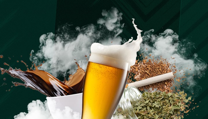 Sustancias Psicoactivas Más Utilizadas: Cafeína, Alcohol, Nicotina y Cannabis Explora las sustancias psicoactivas más utilizadas: cafeína, alcohol, nicotina y cannabis. Esta imagen destaca sus efectos y su uso generalizado a nivel mundial. Aprende sobre las drogas psicoactivas comunes.