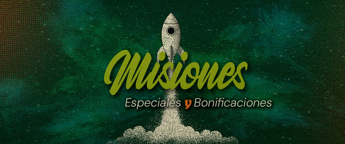 Anuncio de Misiones Especiales y Bonificaciones Una ilustración de un cohete despegando al espacio con el texto