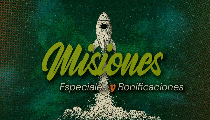 Anuncio de Misiones Especiales y Bonificaciones Una ilustración de un cohete despegando al espacio con el texto