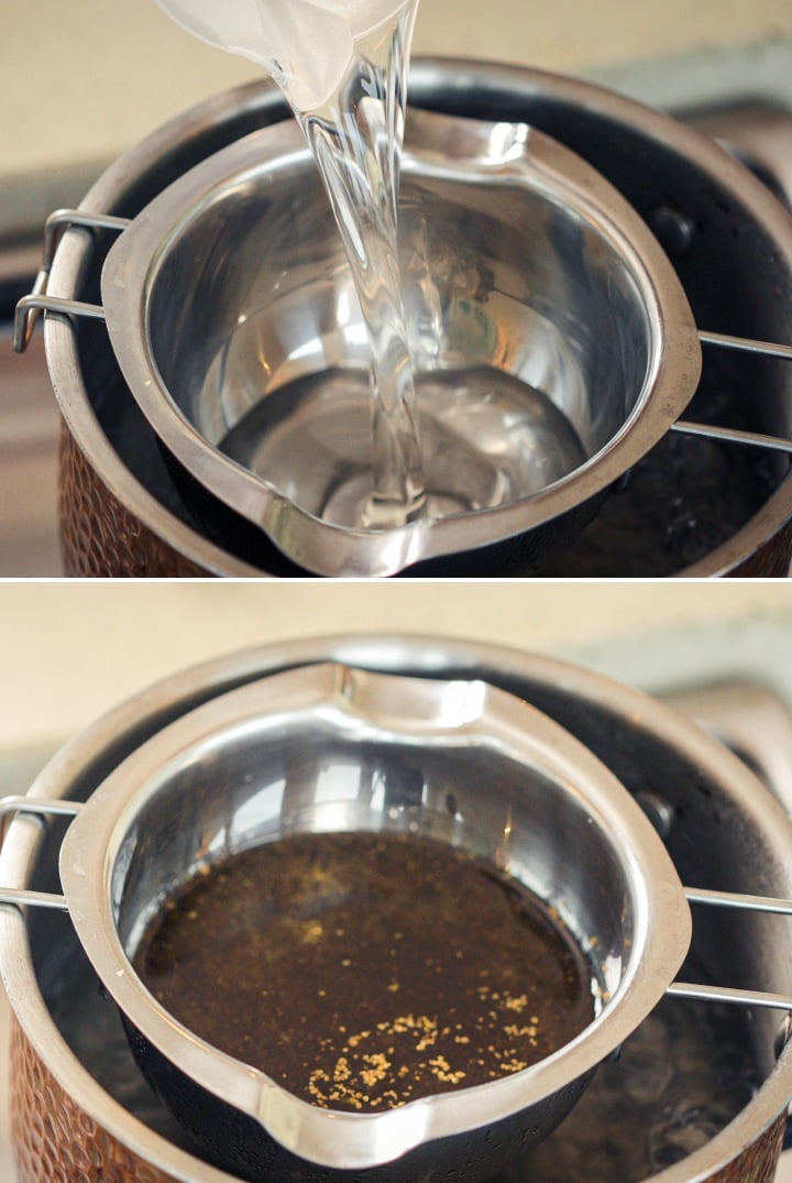 Paso 2: Infusionar Cannabis Descarboxilado en Aceite MCT Infusion de cannabis descarboxilado en aceite MCT usando un baño maría para extraer suavemente los cannabinoides